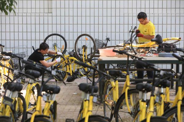 探访天津小黄车维修点:近千辆单车等待维修