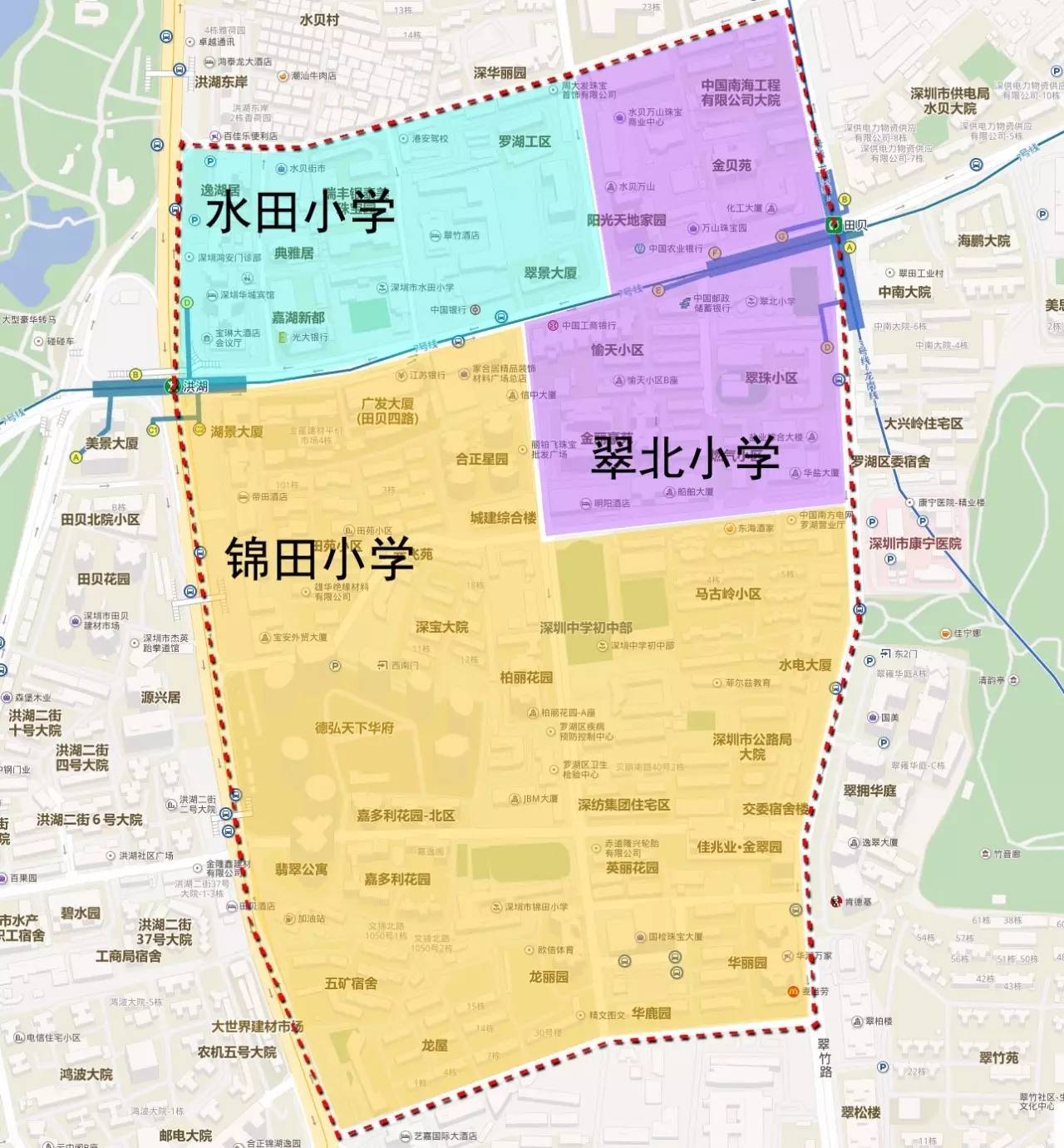 各个学校所在片区的情况   01      上图红框内为深圳中学初中部学区